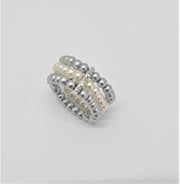 Ring elastisch rhodiniert   Perle anthrazit/weiß/Kristall