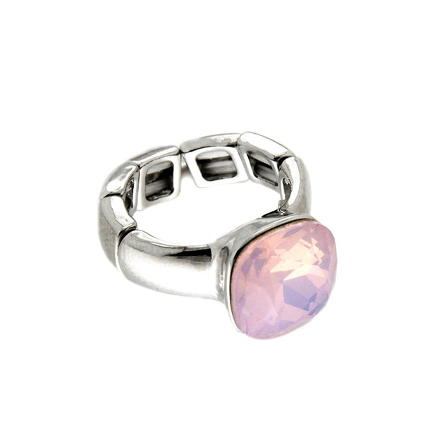 Ring elastisch rhodiniert  rose opal   Krist. rose opal