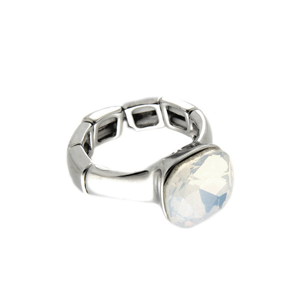 Ring elastisch rhodiniert  weiß opal   Kristall wei� opal