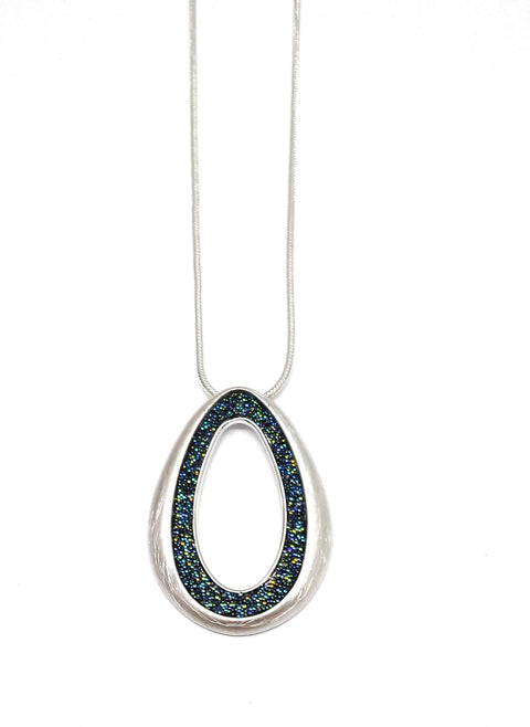 Lange Kette versilbert Glitter bunt