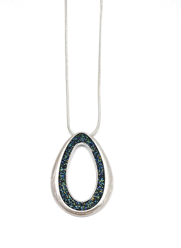 Lange Kette versilbert Glitter bunt