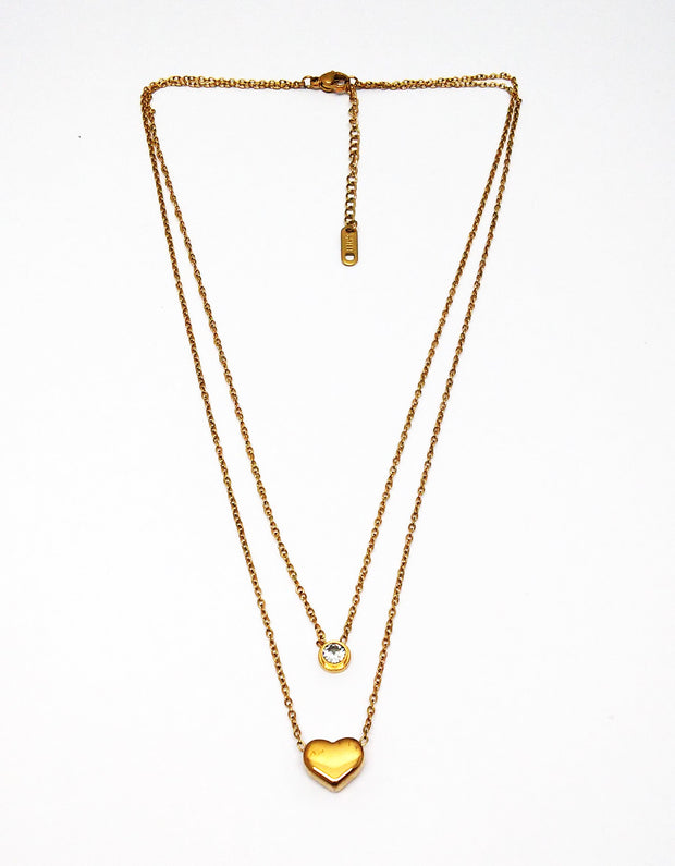 Edelstahlcollier 2-rhg. gold Zirkonia inkl. Etui