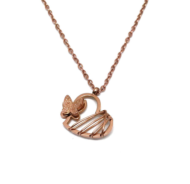 Edelstahlcollier "Herz mit Schmetterling" rosé gold inkl. Etui