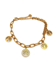 Edelstahlarmband "Lebensbäume" gold Zirkonia inkl. Etui