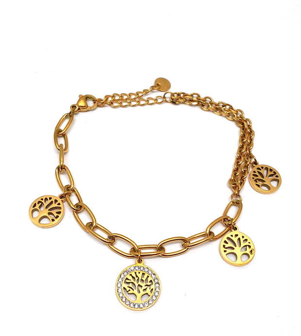 Edelstahlarmband "Lebensbäume" gold Zirkonia inkl. Etui