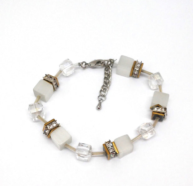 Armband  rhodiniert  Würfel weiß  Kristallsteine