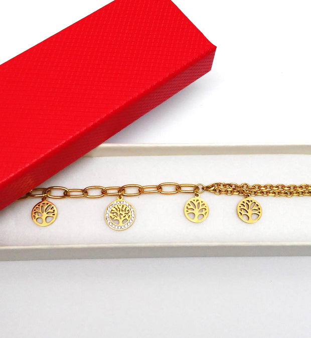 Edelstahlarmband "Lebensbäume" gold Zirkonia inkl. Etui