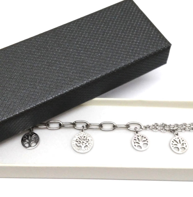 Edelstahlarmband "Lebensbäume" Zirkonia inkl. Etui