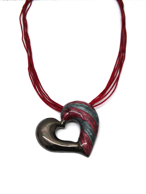 Collier "Herz"  black gun  Kristallstein rot