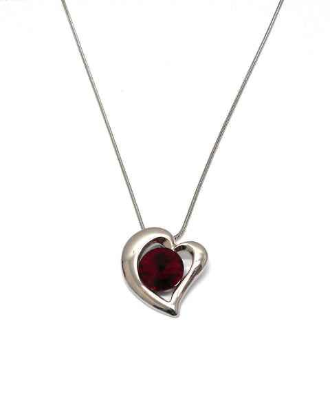 Collier "Herz"  rhodiniert   Kristallstein rot