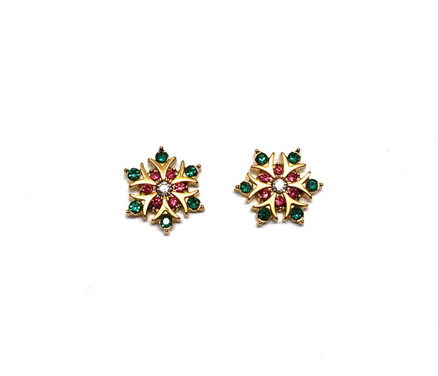 Ohrstecker "Schneeflocke" Edelstahl gold Zirkonia bunt