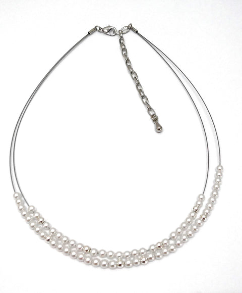 Collier  rhodiniert  Perlen weiß