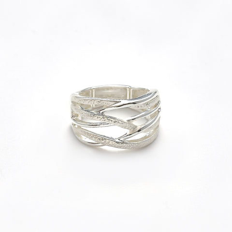 Ring elastisch versilbert  matt weiß