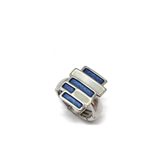 Ring rhodiniert  blau/creme