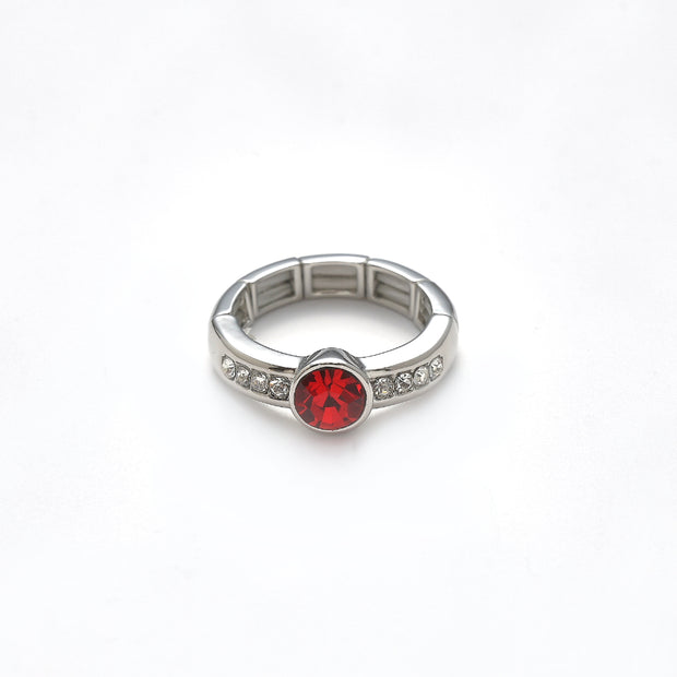 Ring elastisch rhodiniert   Kristall weiß und  siam