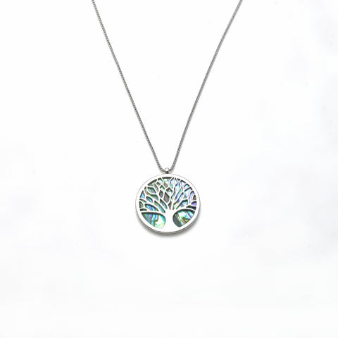 Collier rhodiniert   Paua Shell  Lebensbaum