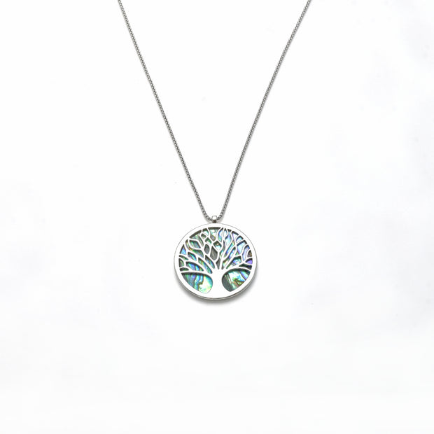 Collier rhodiniert   Paua Shell  Lebensbaum