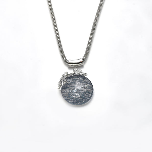 Collier rhodiniert  jeans blau    Milanesekette