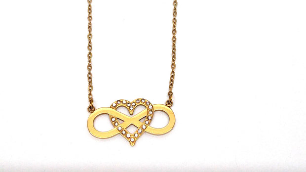 Edelstahlcollier "Unendlichkeitsschleife m.Herz" gold inkl. Etui