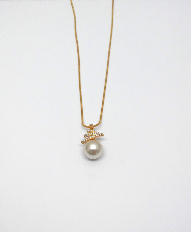 Collier vergoldet   Perle creme/Zirkonia