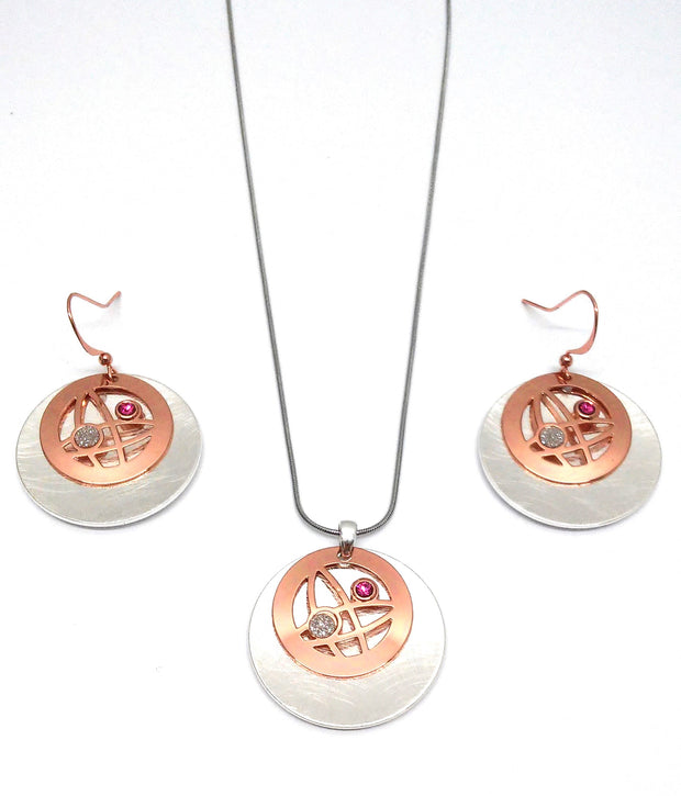 Collier versilbert rosé gold Glitter  Kristallstein rosa