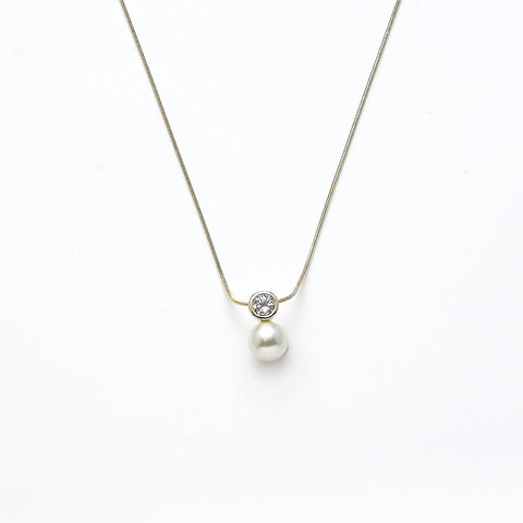 Collier vergoldet   Perle creme  Kristall