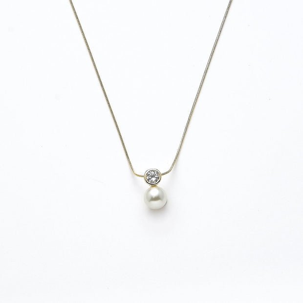 Collier vergoldet   Perle creme  Kristall
