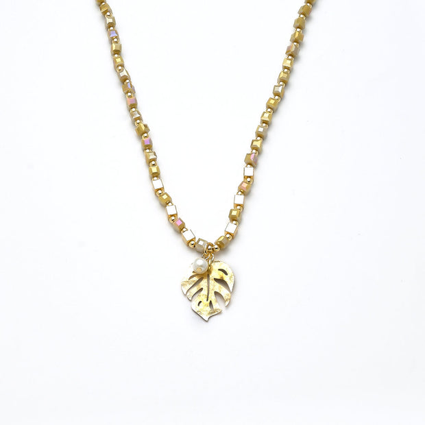 Collier "Blatt" vergoldet   Perle creme