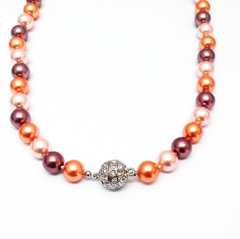 Perlcollier  orange-kombi rhodiniert/Kristall