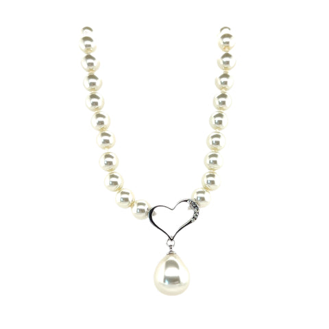 Collier rhodiniert   Perle creme 