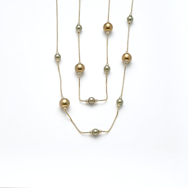 Collier vergoldet  Perlen grün braun metallic