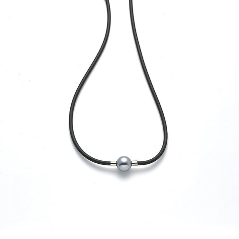Collier rhodiniert   Perle grau
