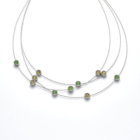 Collier 3-rhg.  rhodiniert  grün   Mondsteine