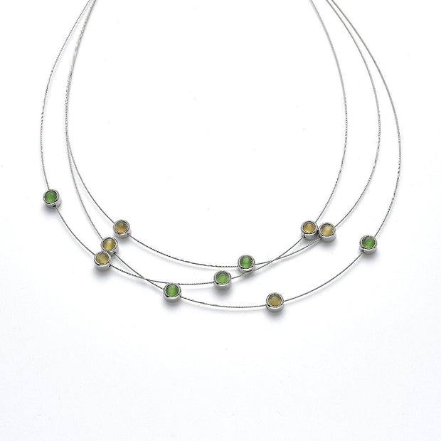 Collier 3-rhg.  rhodiniert  grün   Mondsteine