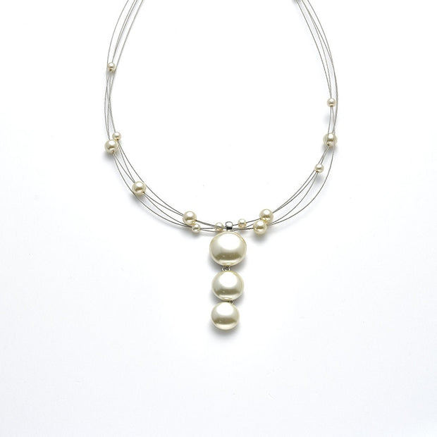 Collier rhodiniert  Perl Button/ Perlen  creme