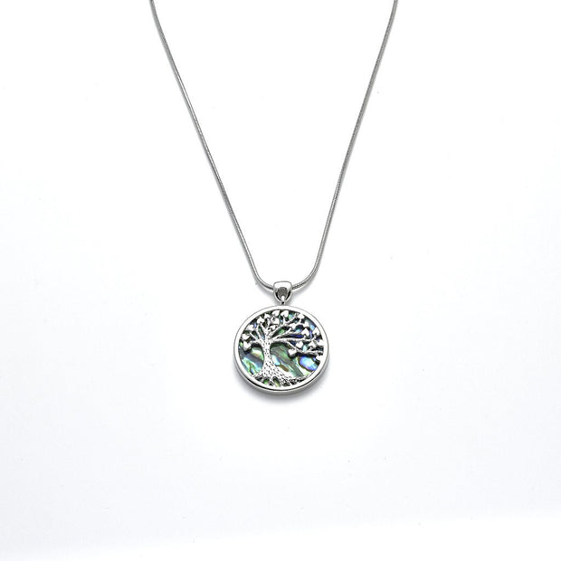 Collier rhodiniert     Lebensbaum  Paua Shell