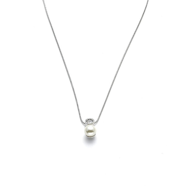 Collier rhodiniert  Perle weiß   Kristall