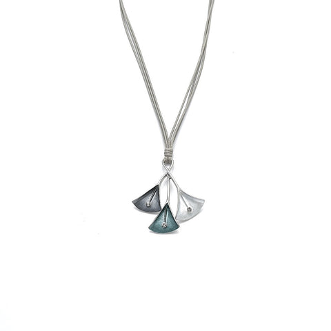 Collier rhodiniert  grau/grün/weiß Kristall