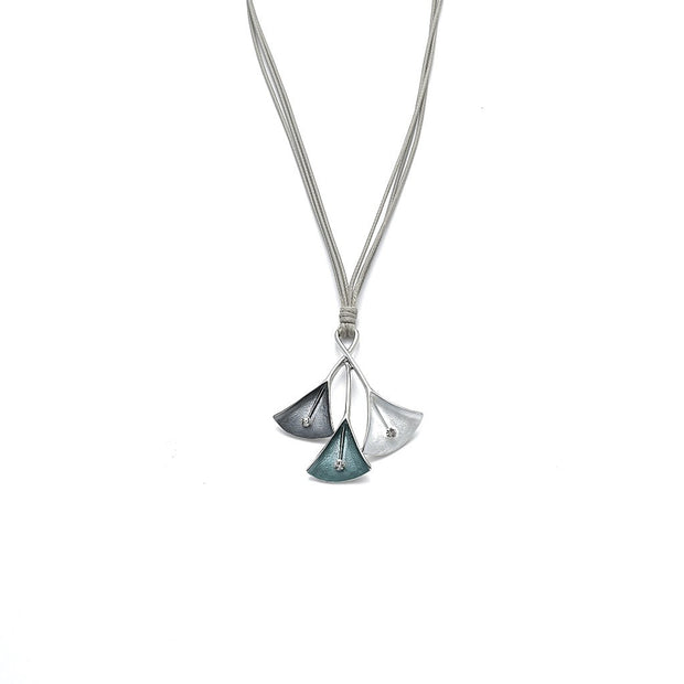 Collier rhodiniert  grau/grün/weiß Kristall