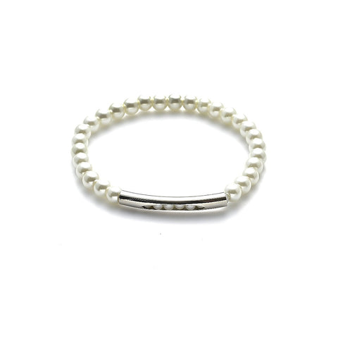 Armband elastisch  rhodiniert   Perle weiß