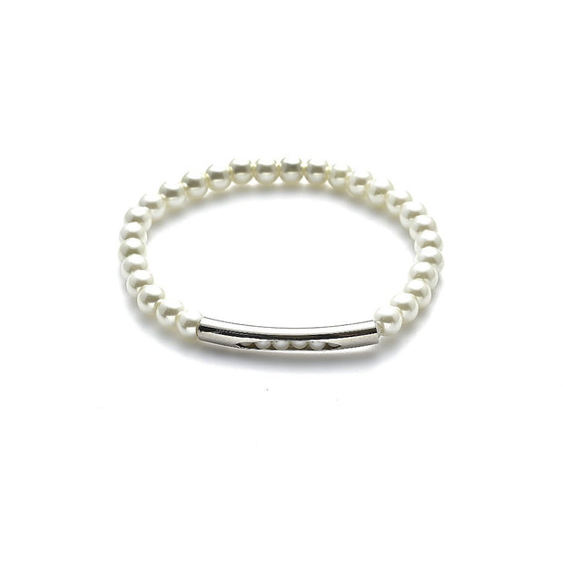 Armband elastisch  rhodiniert   Perle weiß