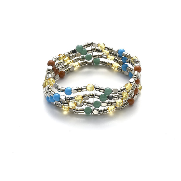 Armband elastisch rhodiniert  Perlen bunt