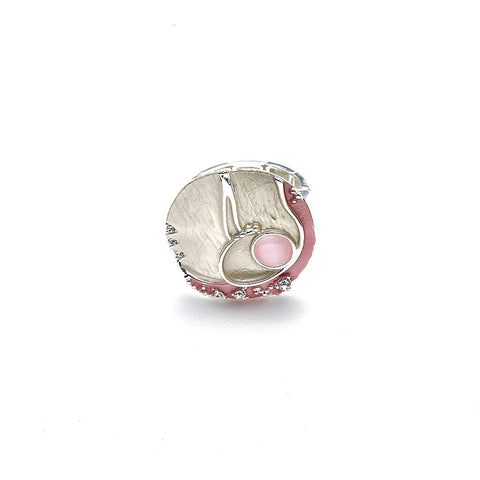 Ring elastisch rhodiniert  rosa Kristall