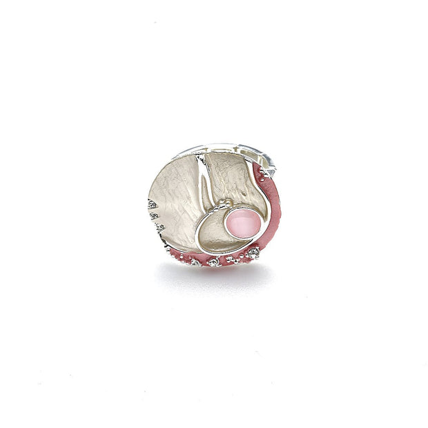 Ring elastisch rhodiniert  rosa Kristall
