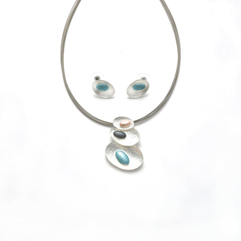 Garnitur versilbert  türkis grau rosa