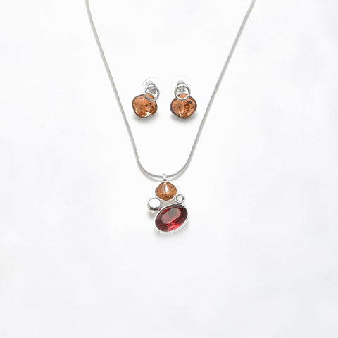 Garnitur versilbert Kristall  rot  peach