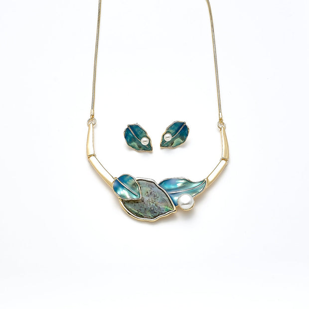 Garnitur vergoldet  grün  Paua Shell  Perle creme