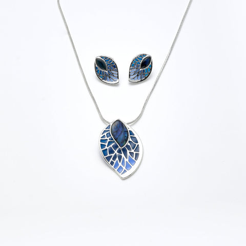 Garnitur versilbert  blau  Paua Shell