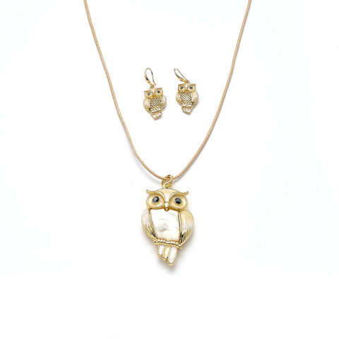 Garnitur "Eule" vergoldet  weiß  Kristall schwarz