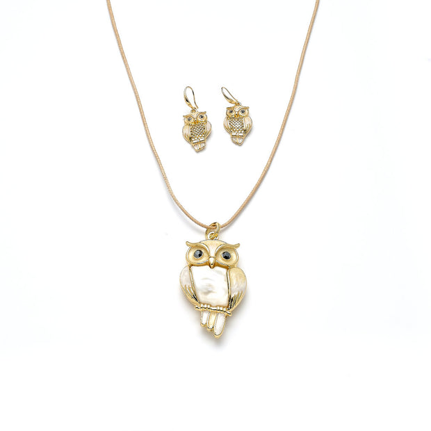 Garnitur "Eule" vergoldet  weiß  Kristall schwarz